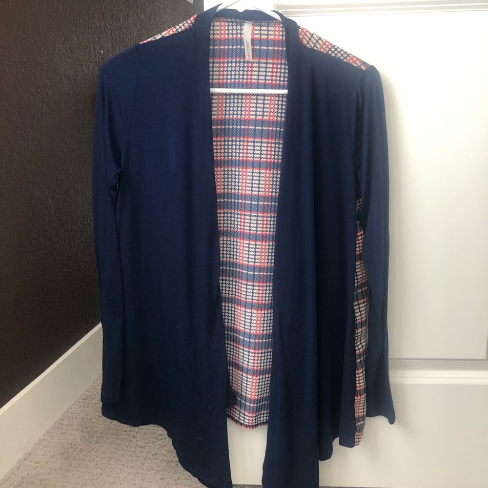 Navy and plaid cardigan